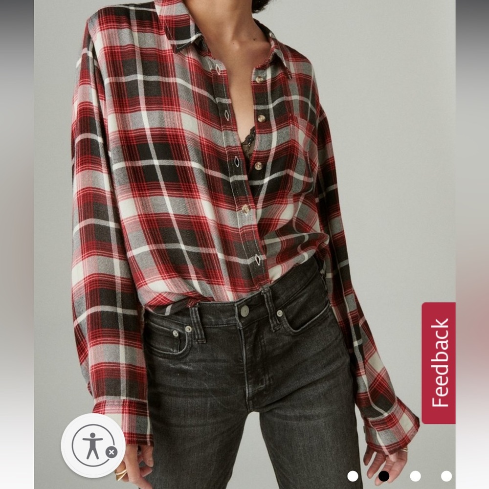 NWT! Lucky Brand Saturday Stretch Flannel Snap Shirt Size Small